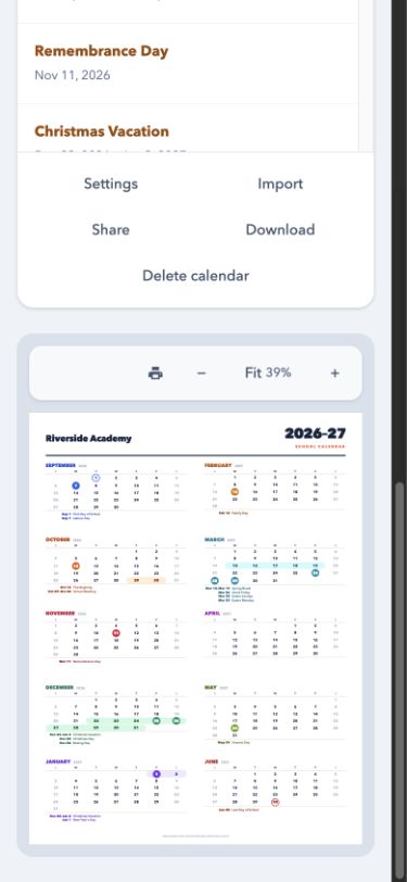 The same portrait calendar preview on a mobile screen